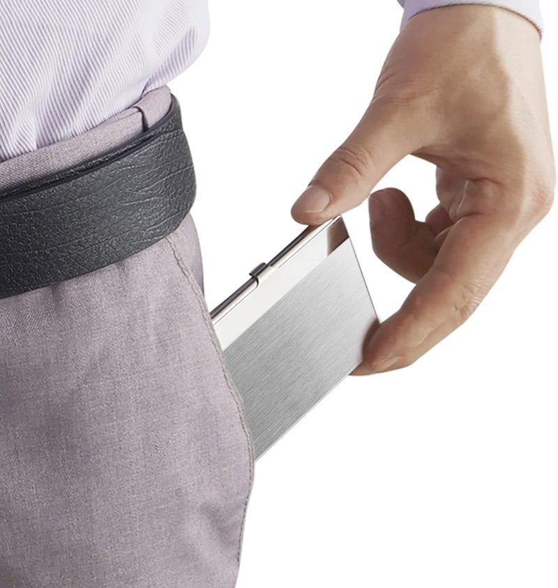 DMFLY Business Card Holder, Slim Business Card Case for Men & Women, Pocket Metal Card Case, Professional Stainless Steel Business Card Holders, Purse Name Card Holder, Buckle Style Shut - Image 5